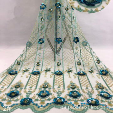 tela de tela bordada de alta calidad lentejuelas de vestidos de novia 3D tela de encaje